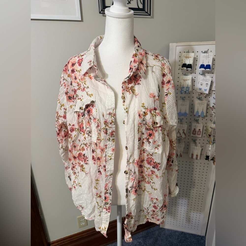 Eden & Olivia Floral Blouse with Pink and Gold Accents